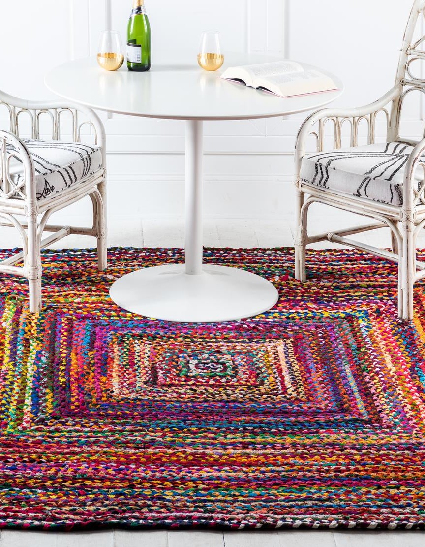 Multicolor 8' x 8' Hand Braided Chindi Square Rug | Rugs.com