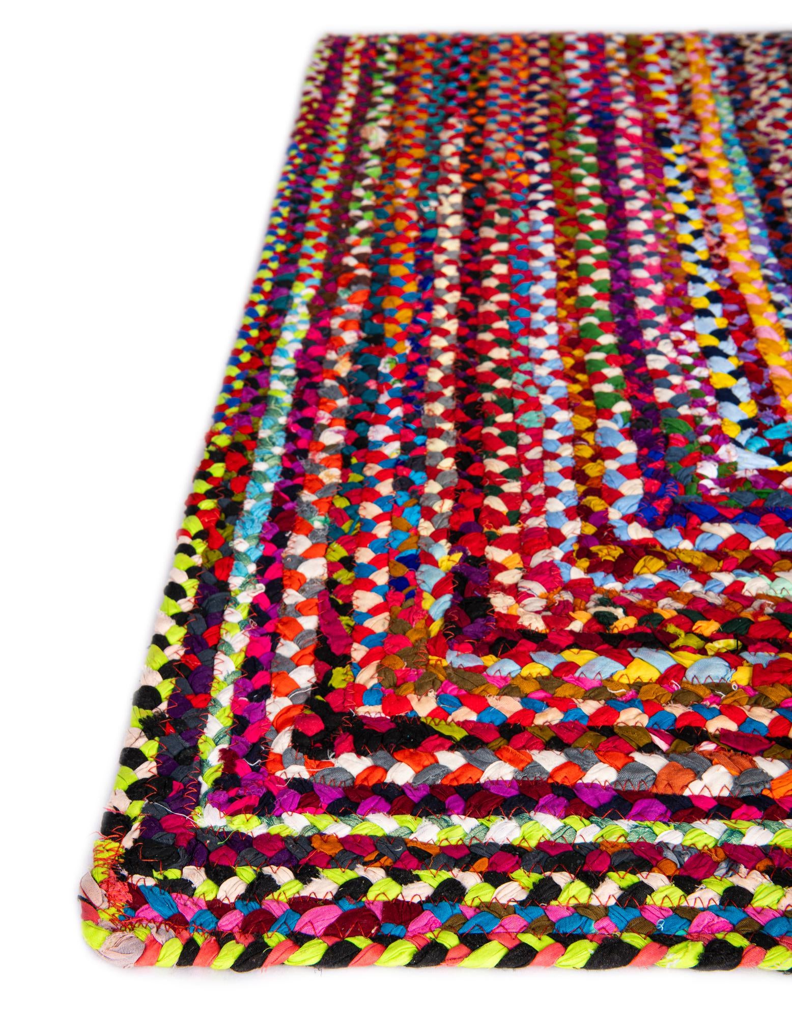 Multicolor 5' 1 x 5' 1 Hand Braided Chindi Square Rug | Rugs.com