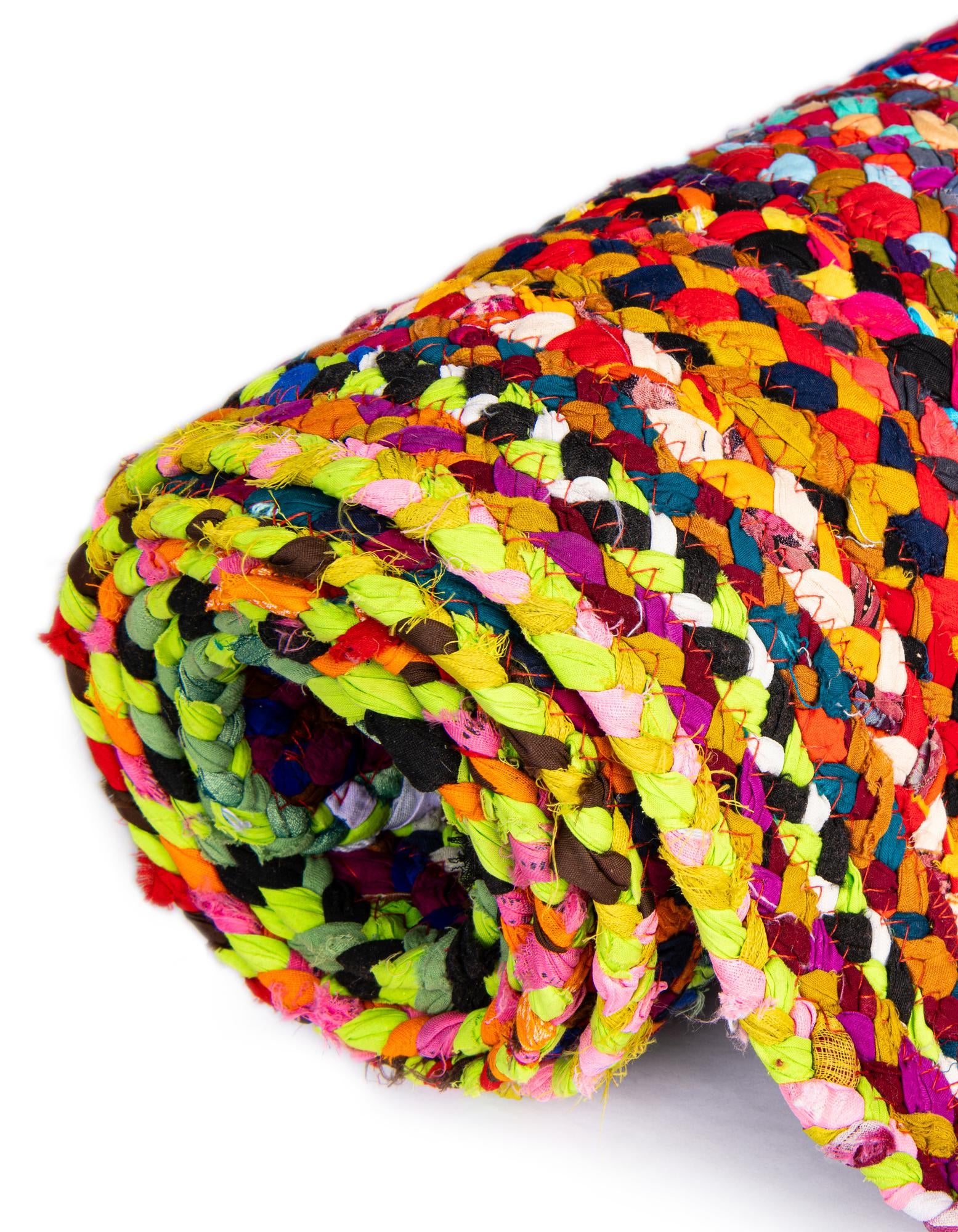 Multicolor 5' 1 x 5' 1 Hand Braided Chindi Square Rug | Rugs.com