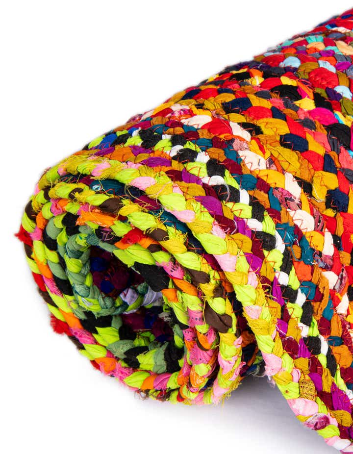 Multicolor 5' 1 x 5' 1 Hand Braided Chindi Square Rug | Rugs.com