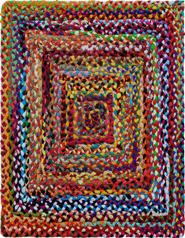 Detail image of  3' 3 x 3' 3  Hand Braided Chindi Square Rug