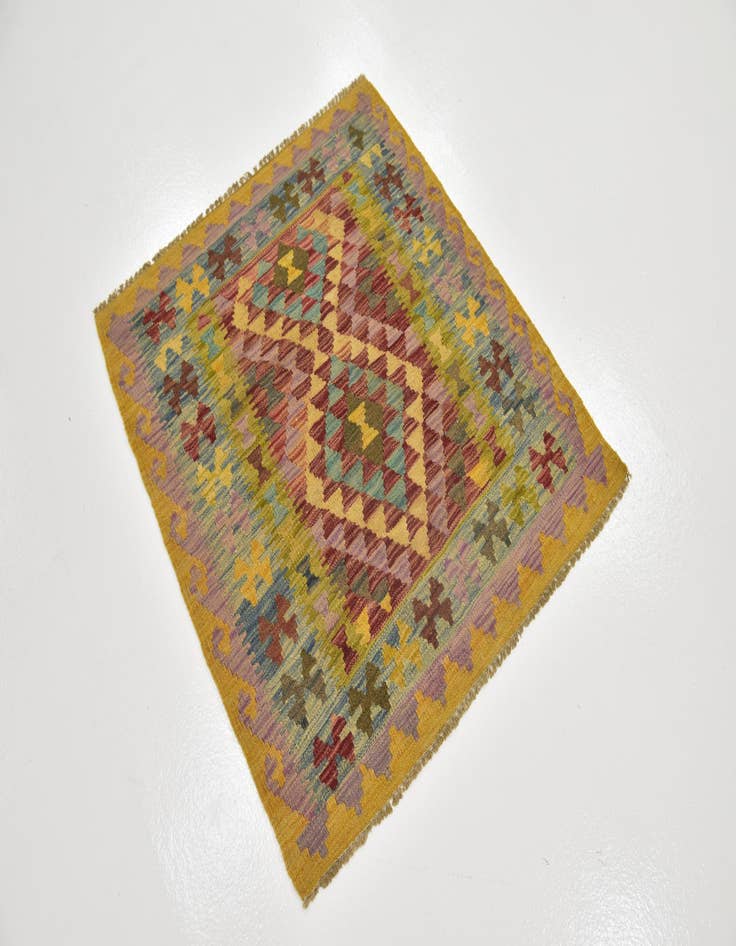 Detail image of  3' 2 x 3' 4  Hand Woven Kilim Maymana Wool Square Rug