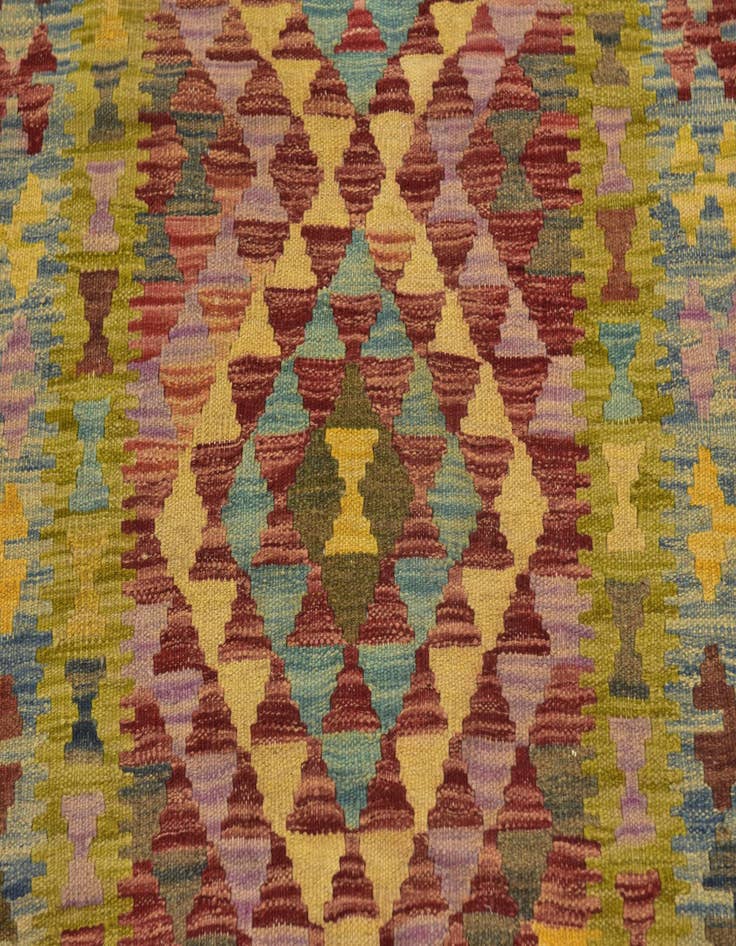 Detail image of  3' 2 x 3' 4  Hand Woven Kilim Maymana Wool Square Rug