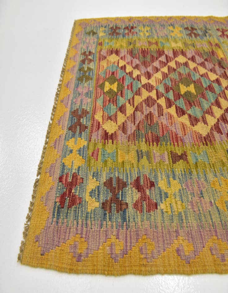 Detail image of  3' 2 x 3' 4  Hand Woven Kilim Maymana Wool Square Rug