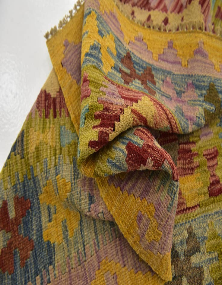Detail image of  3' 2 x 3' 4  Hand Woven Kilim Maymana Wool Square Rug