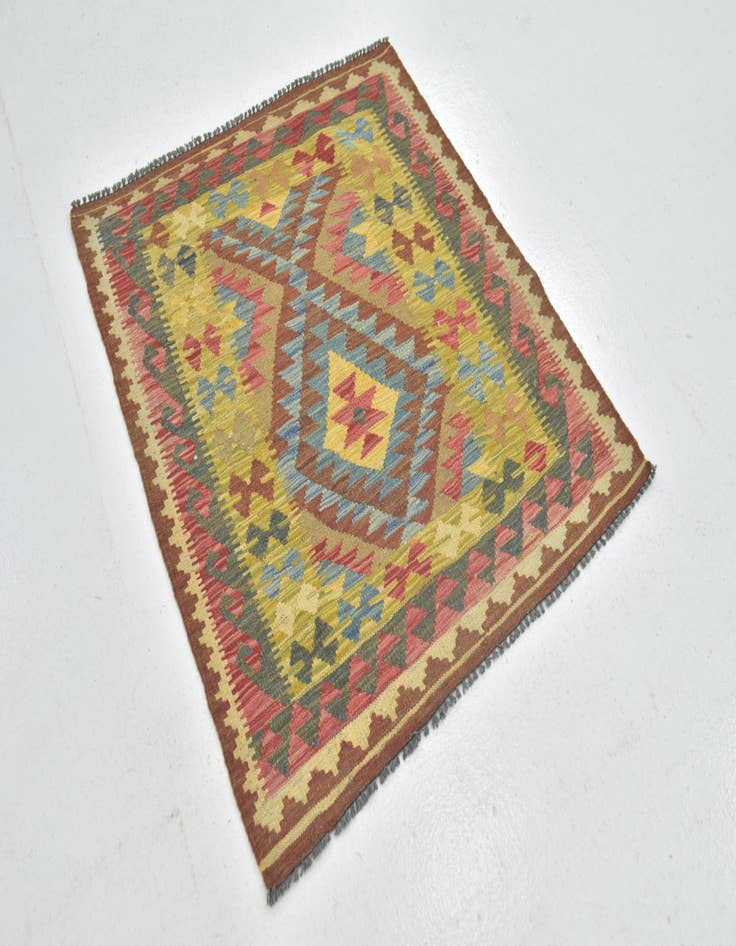 Detail image of  3' 2 x 3' 7  Hand Woven Kilim Maymana Wool Square Rug