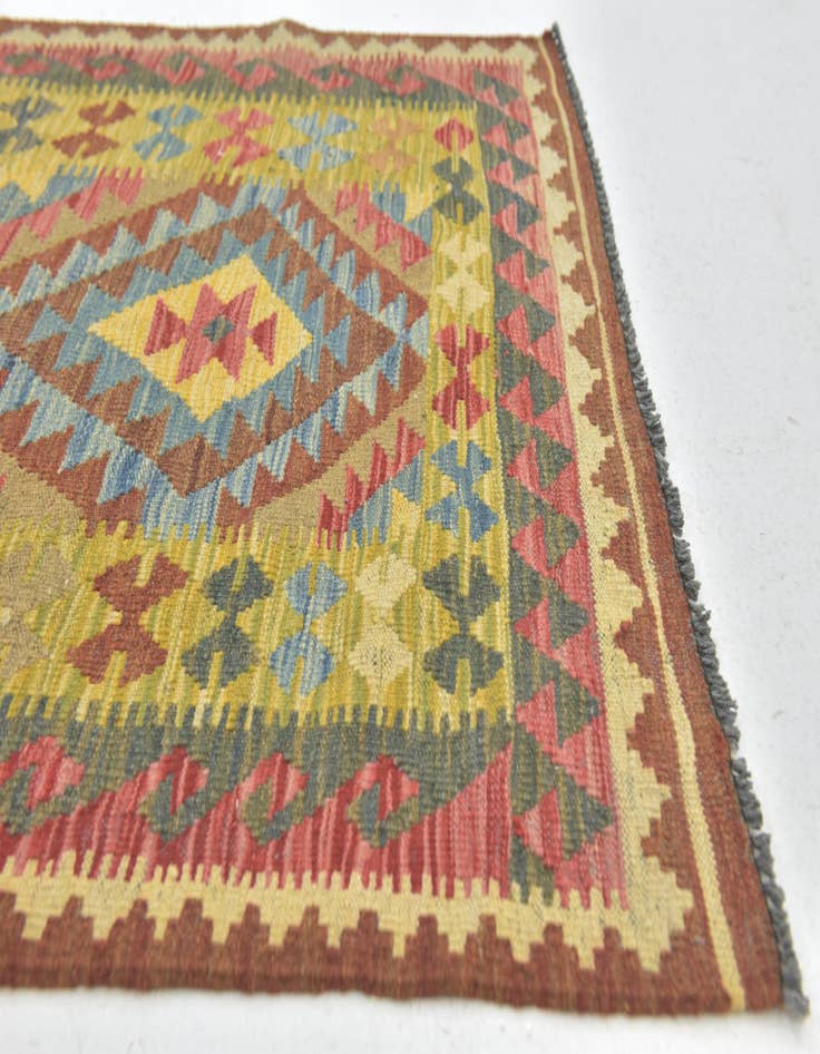Detail image of  3' 2 x 3' 7  Hand Woven Kilim Maymana Wool Square Rug