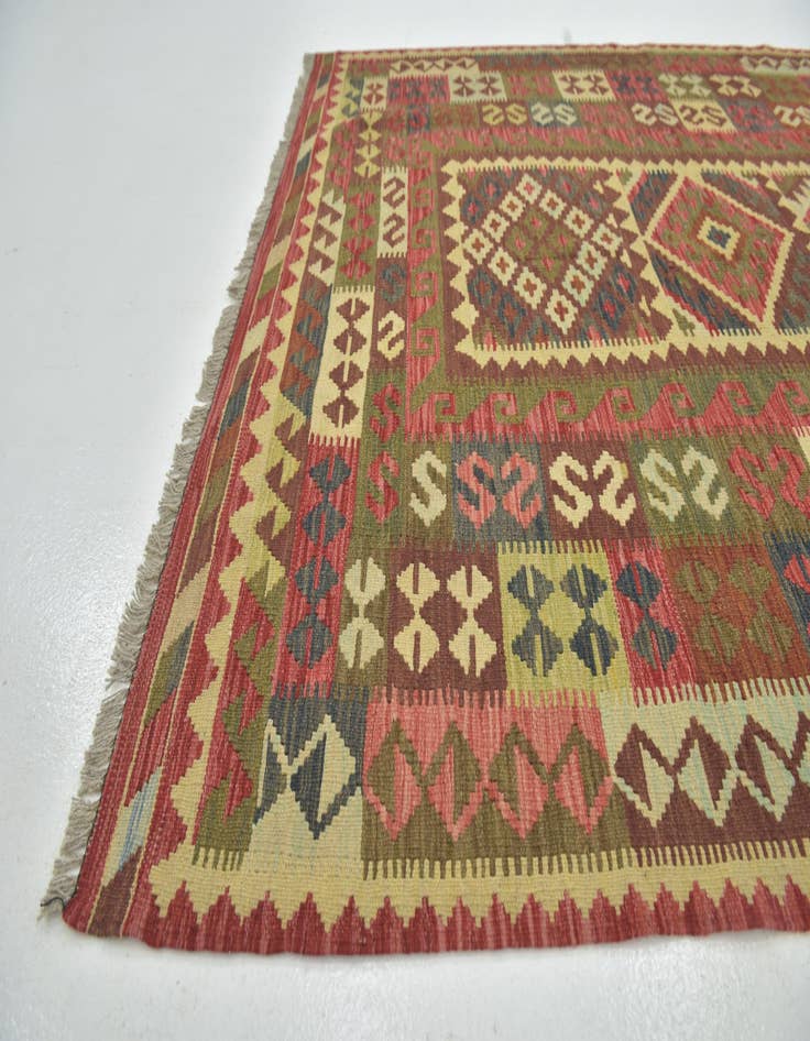 Detail image of  5' 4 x 6' 10  Hand Woven Kilim Maymana Wool Square Rug