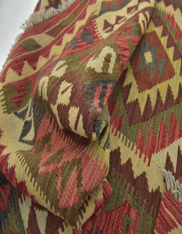 Detail image of  5' 4 x 6' 10  Hand Woven Kilim Maymana Wool Square Rug