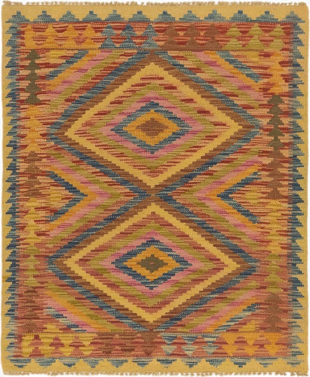  3' x 3' 9  Hand Woven Kilim Maymana Wool Square Rug