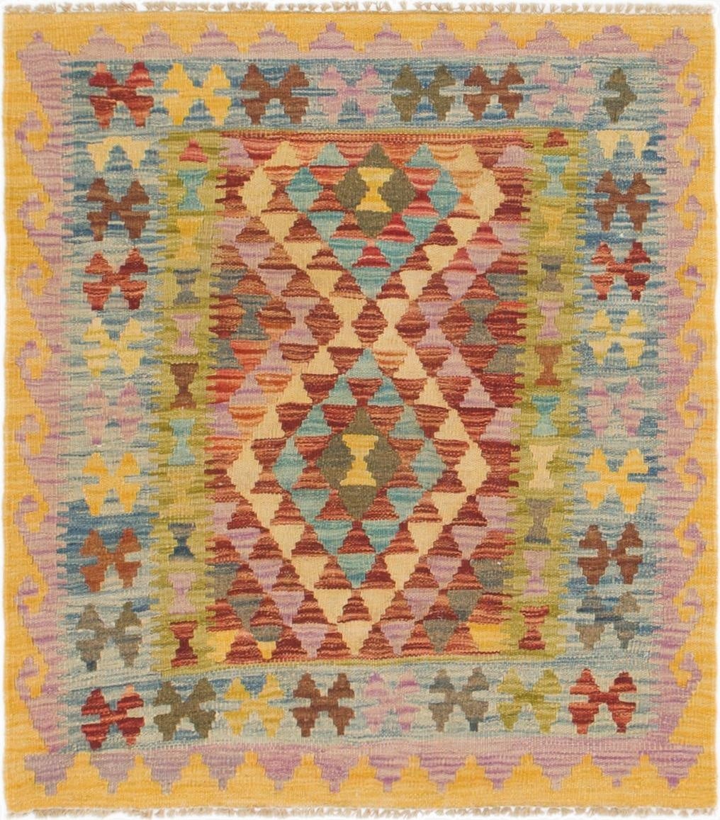  3' 2 x 3' 4  Hand Woven Kilim Maymana Wool Square Rug