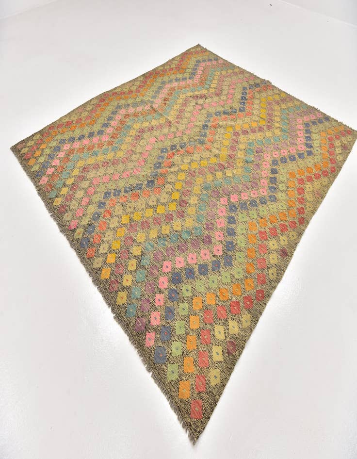 Detail image of  7' x 8'  Hand Woven Kilim Modern Wool Square Rug