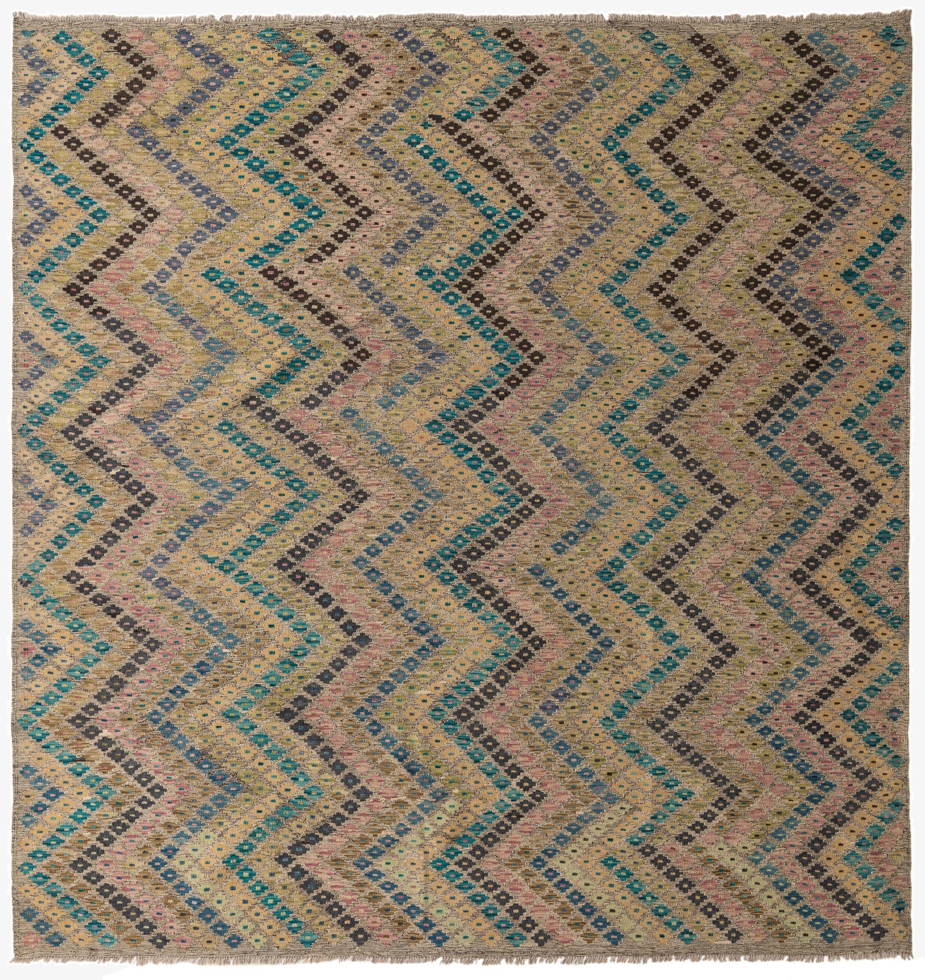  9' x 9' 5  Hand Woven Kilim Modern Wool Square Rug