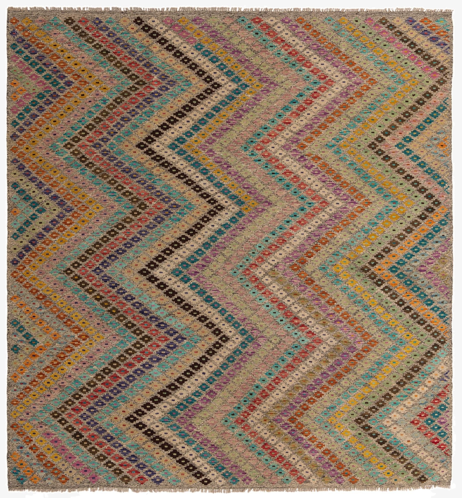  8' 9 x 9' 5  Hand Woven Kilim Modern Wool Square Rug