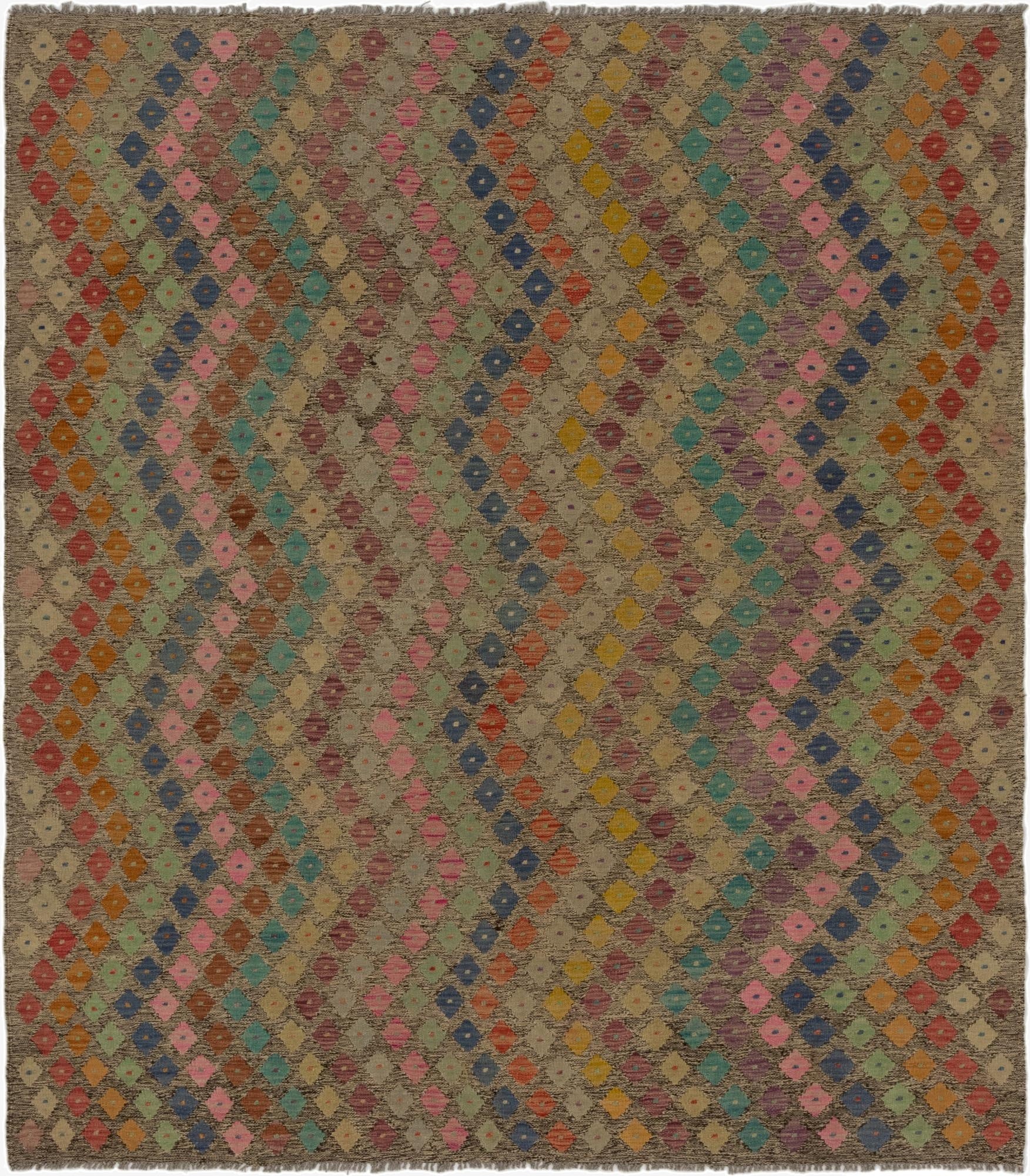  7' x 8'  Hand Woven Kilim Modern Wool Square Rug
