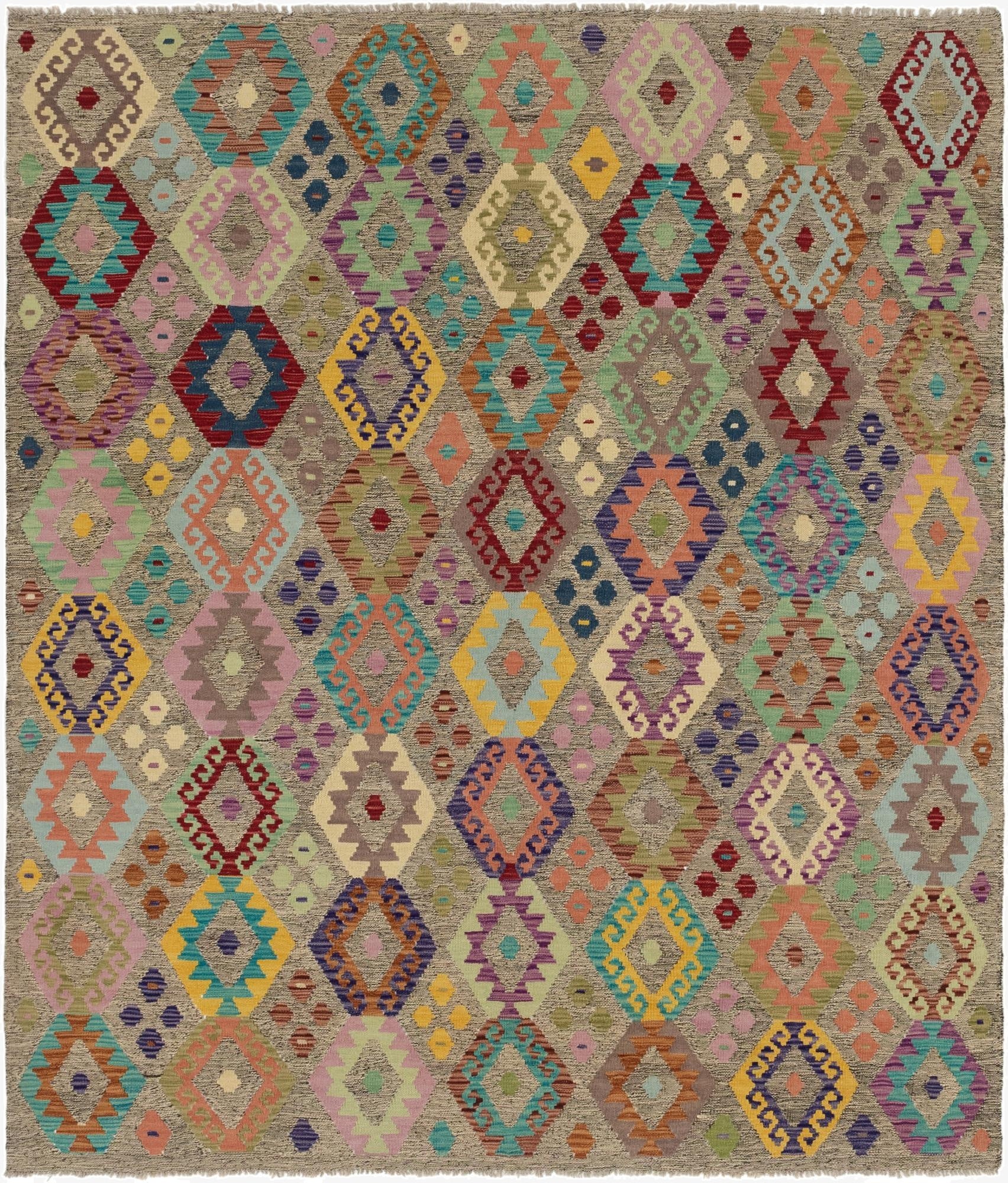  7' x 8' 2  Hand Woven Kilim Modern Wool Square Rug