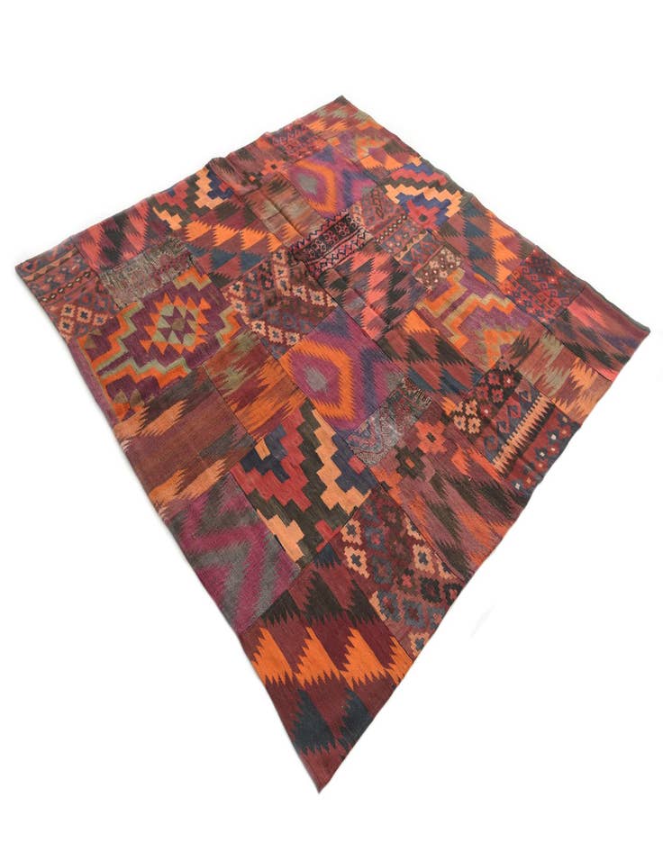 Detail image of  6' 7 x 6' 9  Hand Woven Kilim Patchwork Wool Square Rug