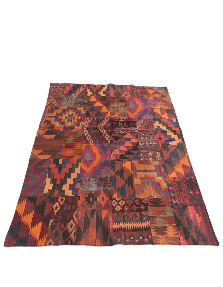 Detail image of  6' 7 x 6' 9  Hand Woven Kilim Patchwork Wool Square Rug