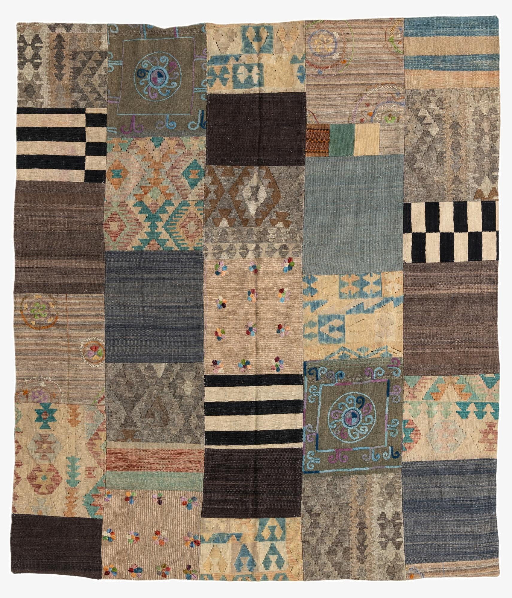  7' x 8' 1  Hand Woven Kilim Patchwork Wool Square Rug