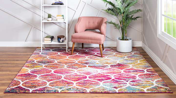 Multicolor 7' 10 x 7' 10 Lattice Frieze Square Rug | Rugs.com