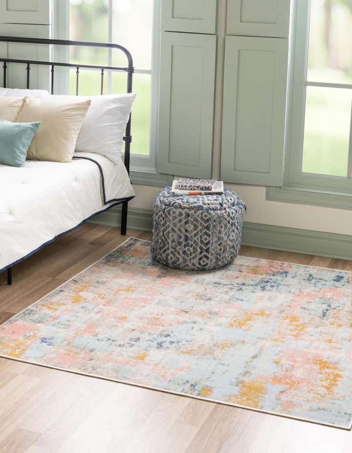 Multicolor 5' x 5' Lotus Square Rug | Rugs.com