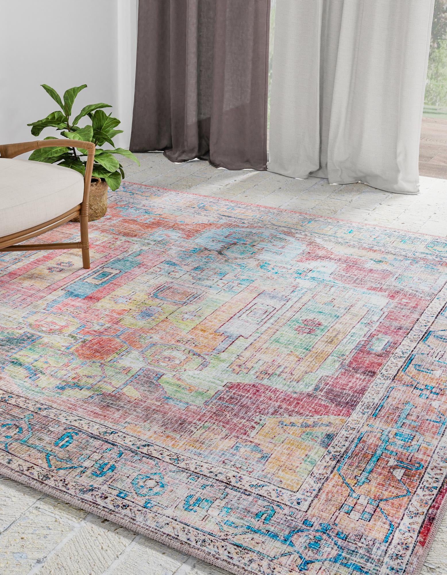 Multicolor 10' 6 x 10' 6 Washable Maahru Square Rug | Rugs.com