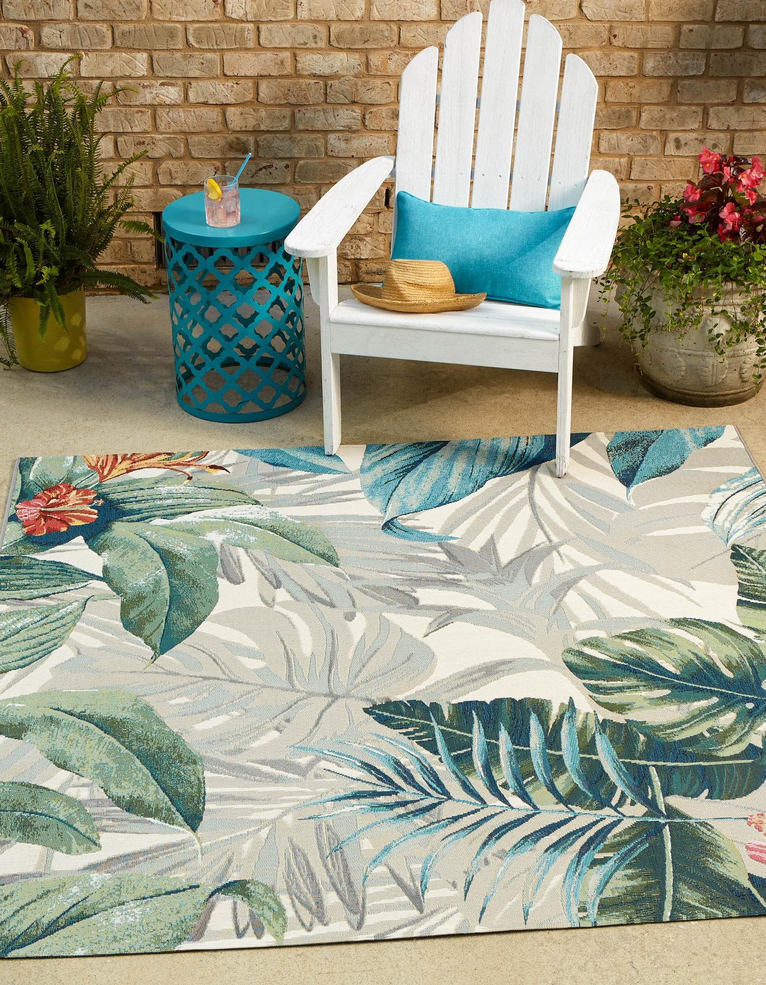 Multicolor 6' x 6' Botanical Indoor / Outdoor Square Rug | Rugs.com