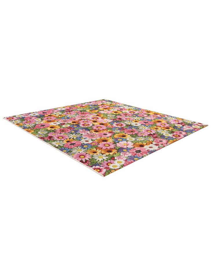 Detail image of  5' 3 x 5' 3  Washable Botanical Indoor / Outdoor Square Rug