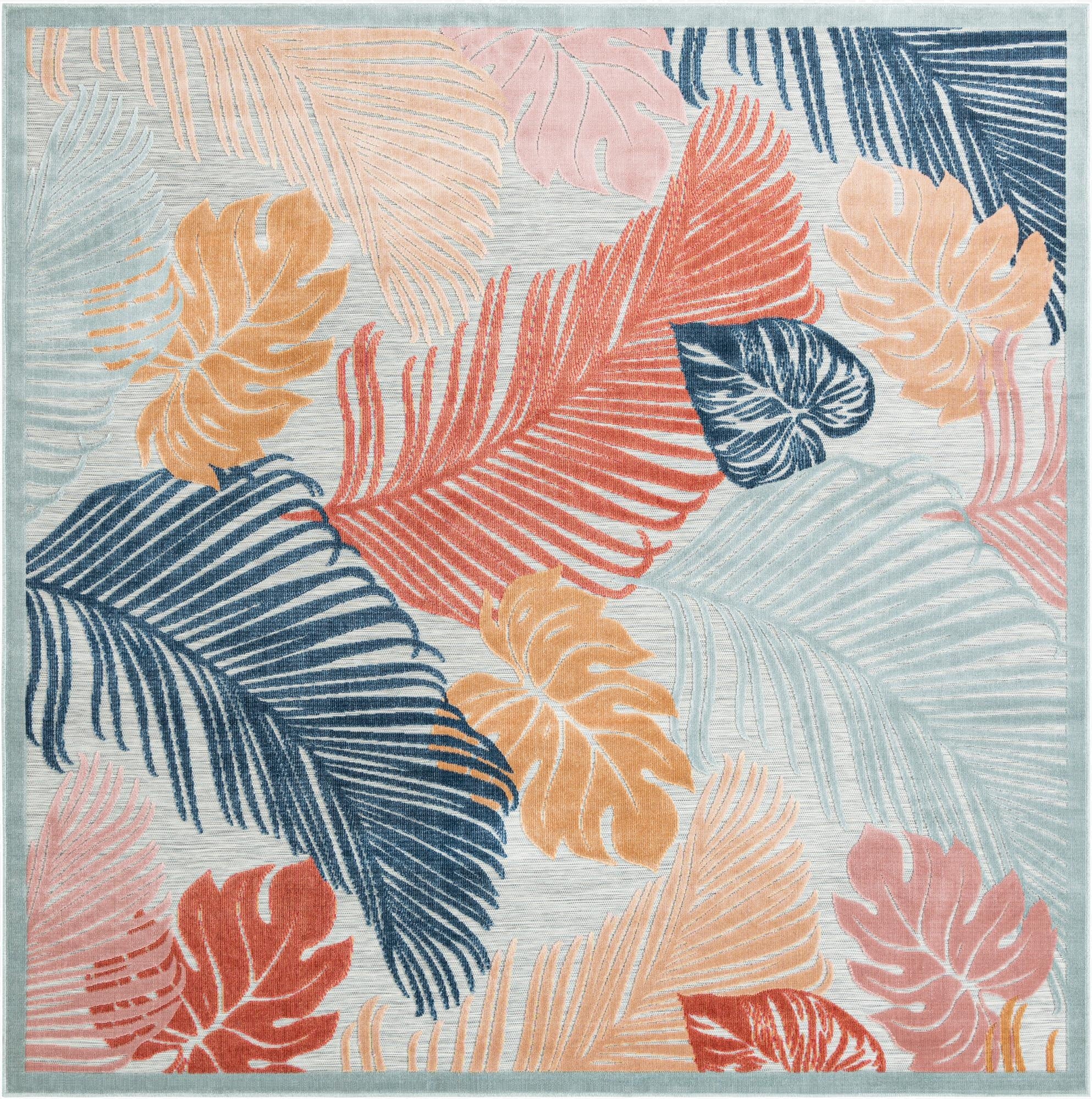  8' 2 x 8' 2  Washable Botanical Indoor / Outdoor Square Rug