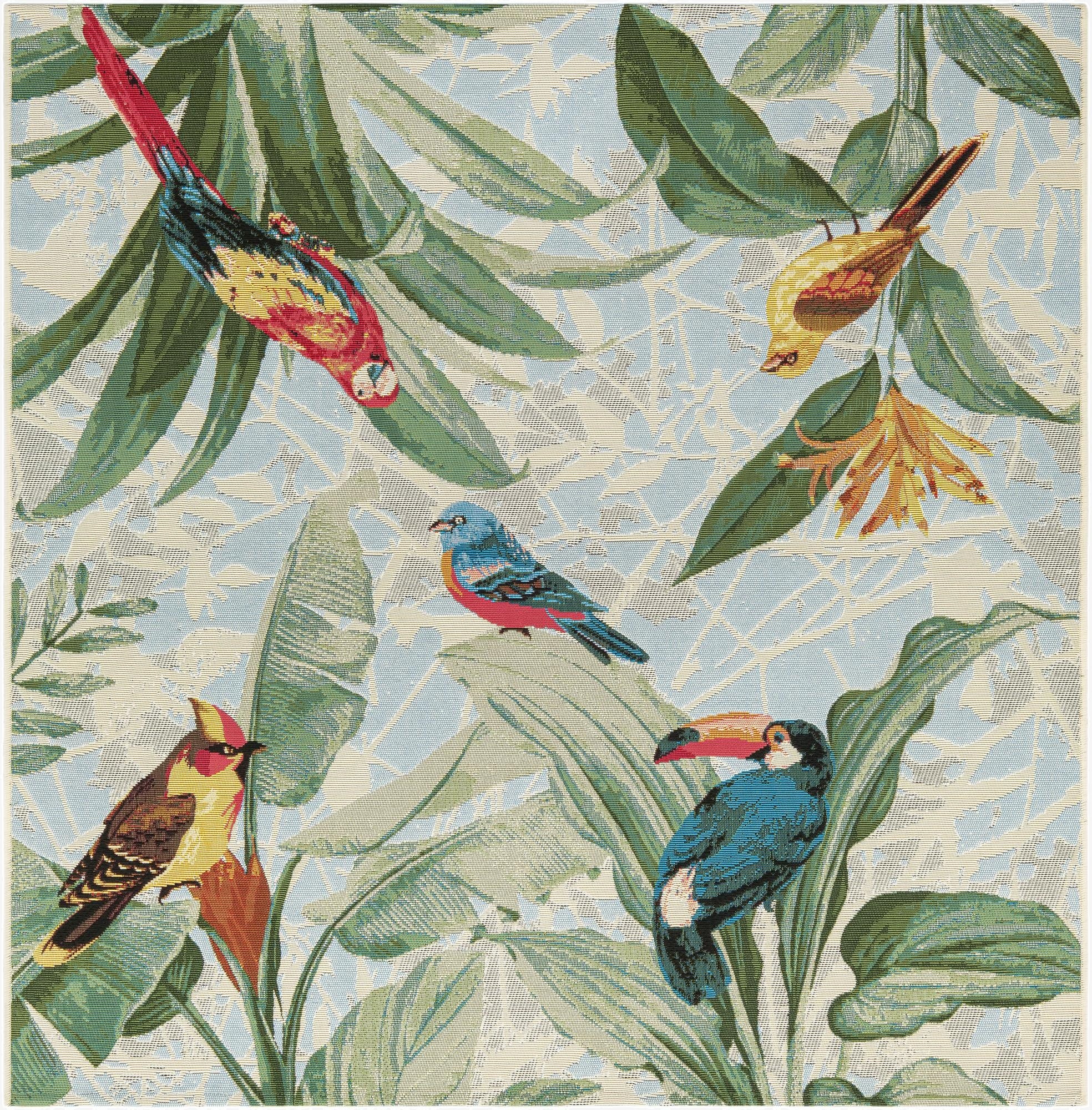  5' 3 x 5' 3  Washable Botanical Indoor / Outdoor Square Rug