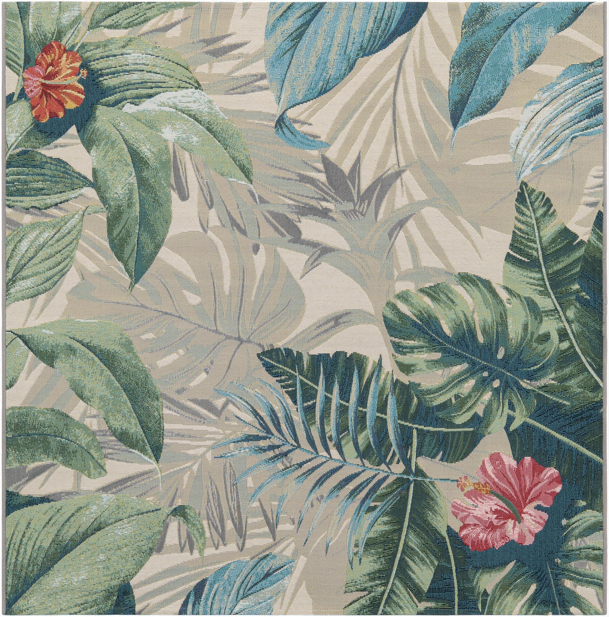  5' 3 x 5' 3  Washable Botanical Indoor / Outdoor Square Rug