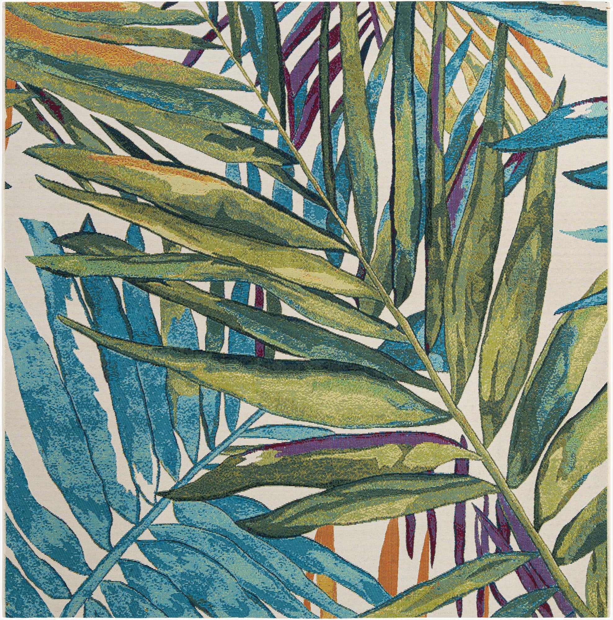  6' x 6'  Washable Botanical Indoor / Outdoor Square Rug