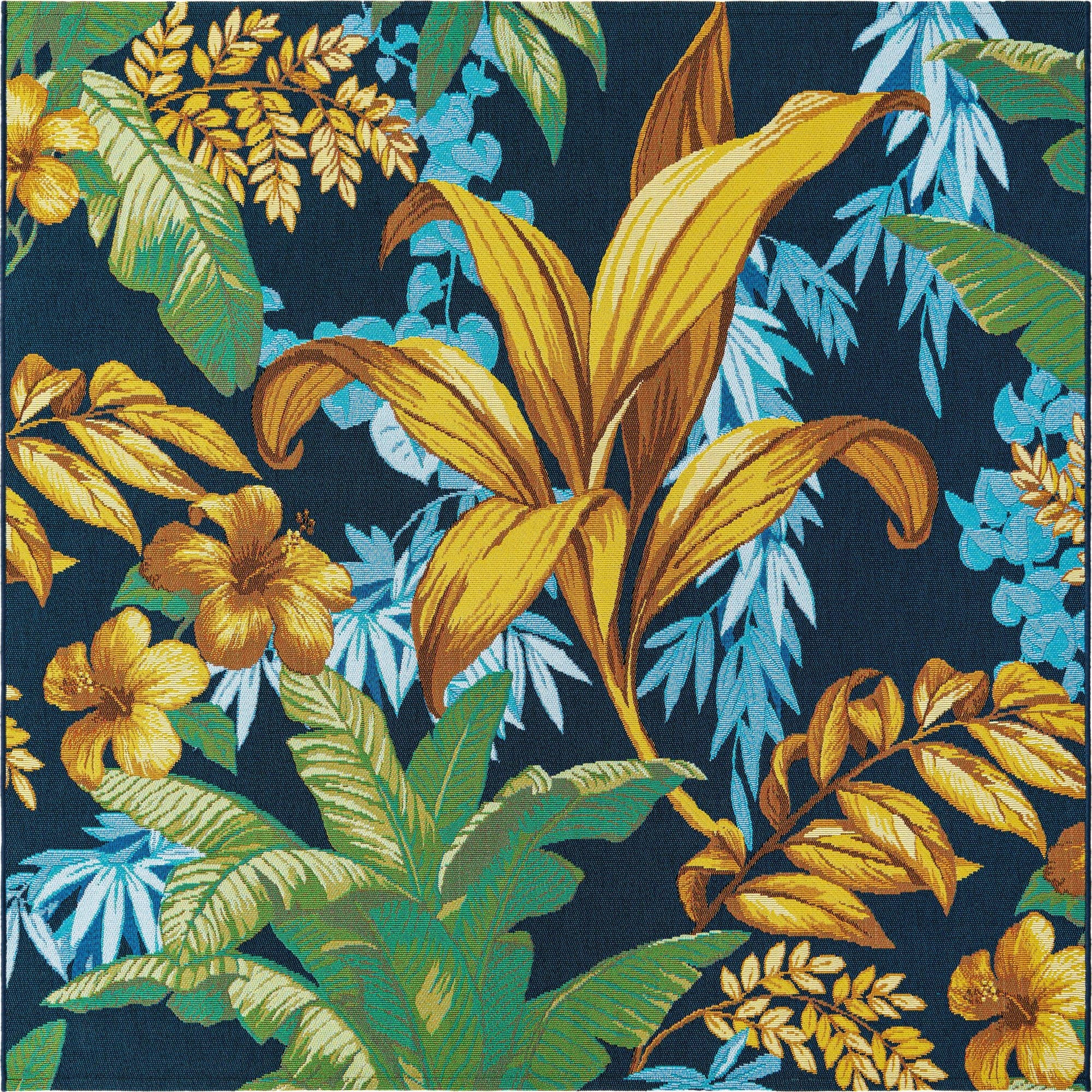  6' x 6'  Washable Botanical Indoor / Outdoor Square Rug