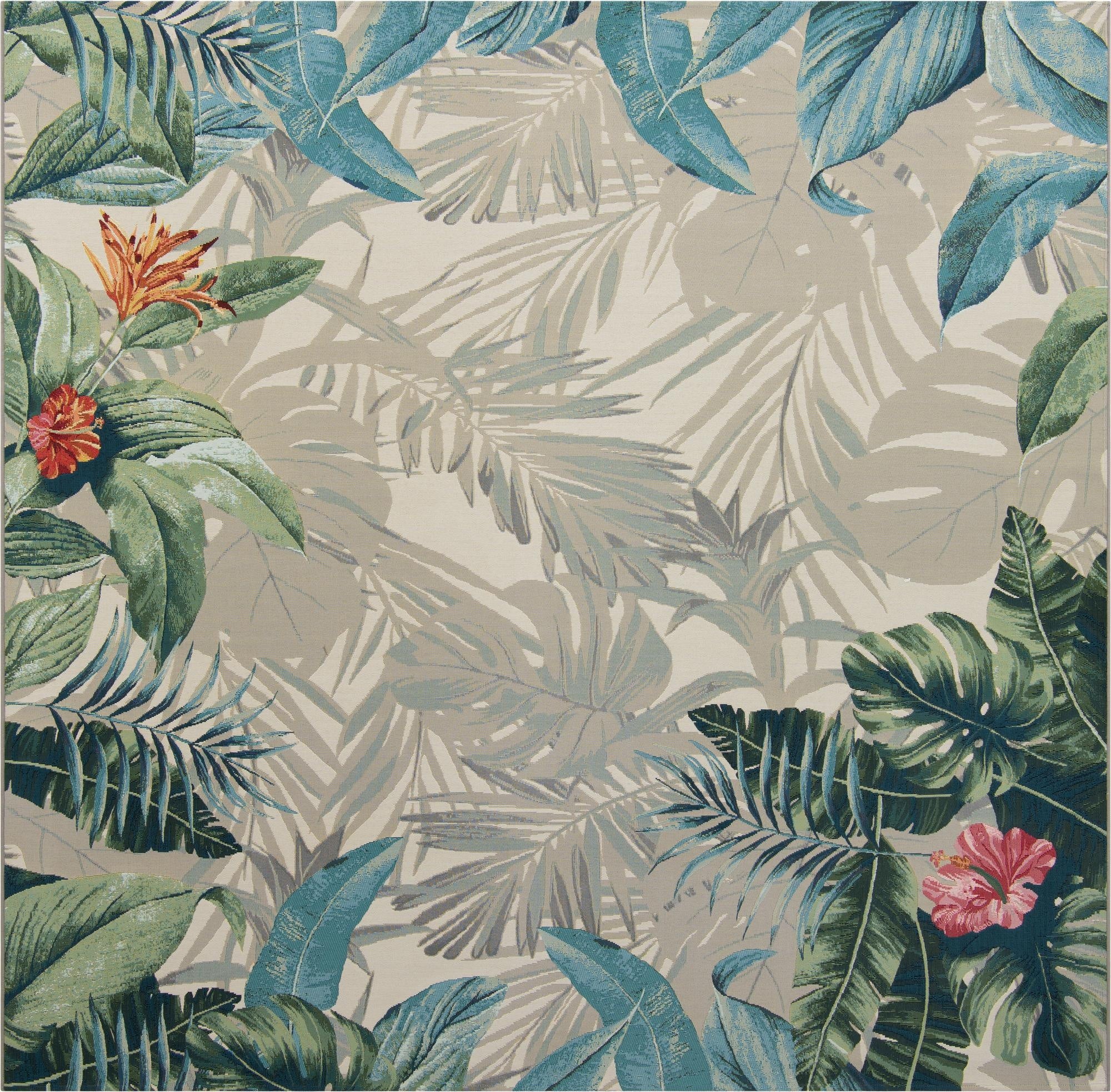  10' x 10'  Washable Botanical Indoor / Outdoor Square Rug