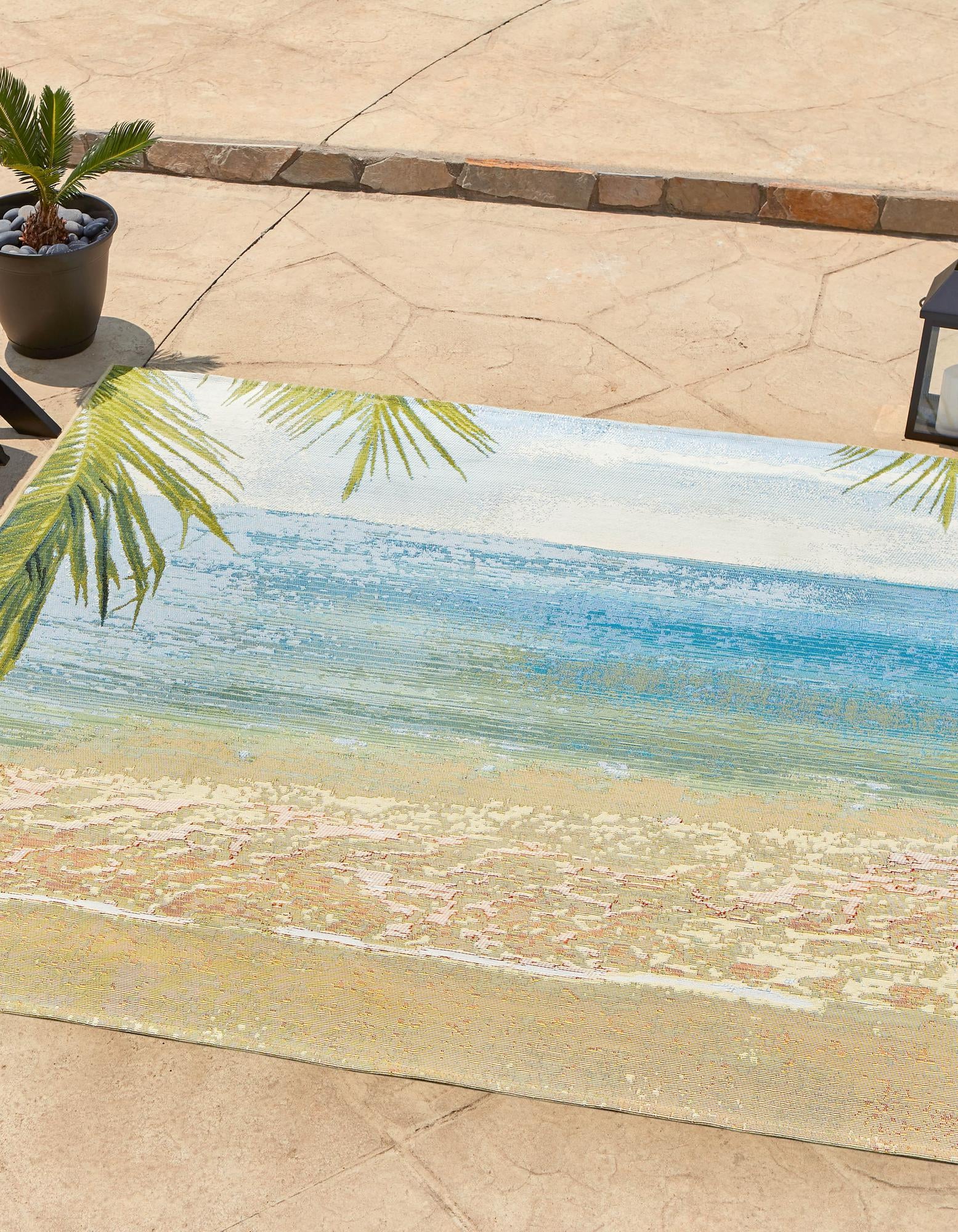 Multicolor 6' x 6' Coastal Indoor / Outdoor Square Rug | Rugs.com