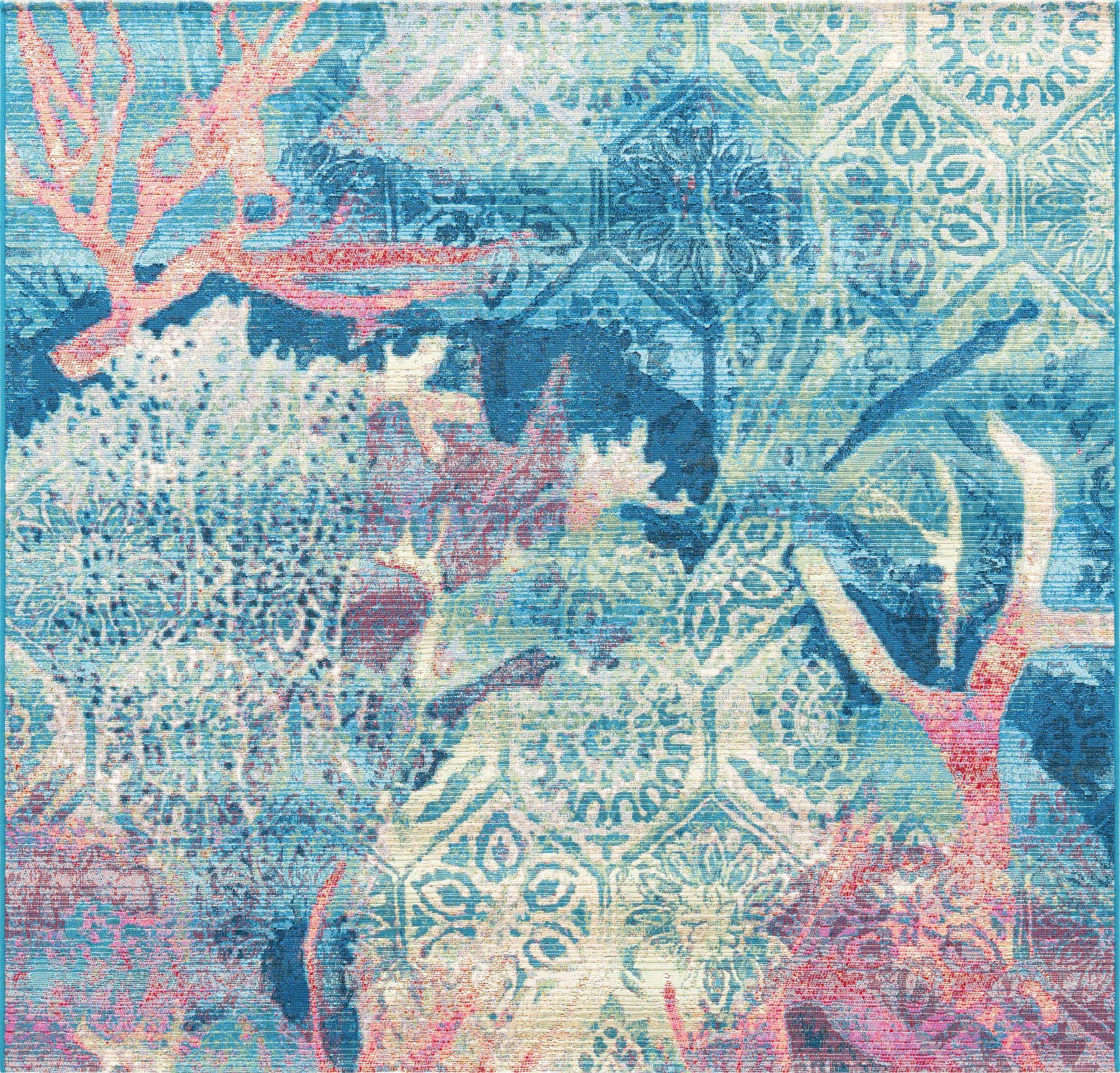  6' x 6'  Washable Coastal Indoor / Outdoor Square Rug