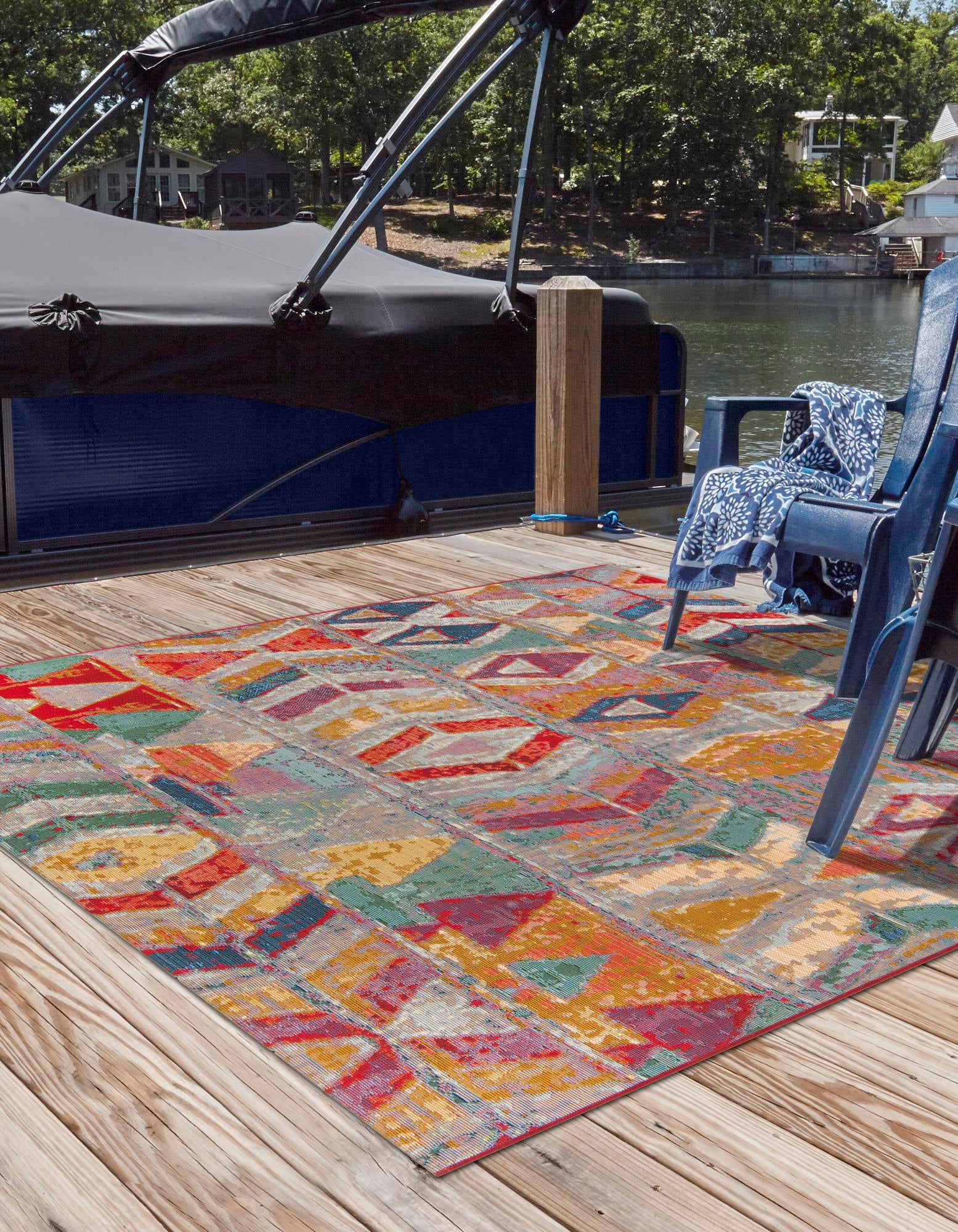 Multicolor 6' x 6' Modern Indoor / Outdoor Square Rug | Rugs.com