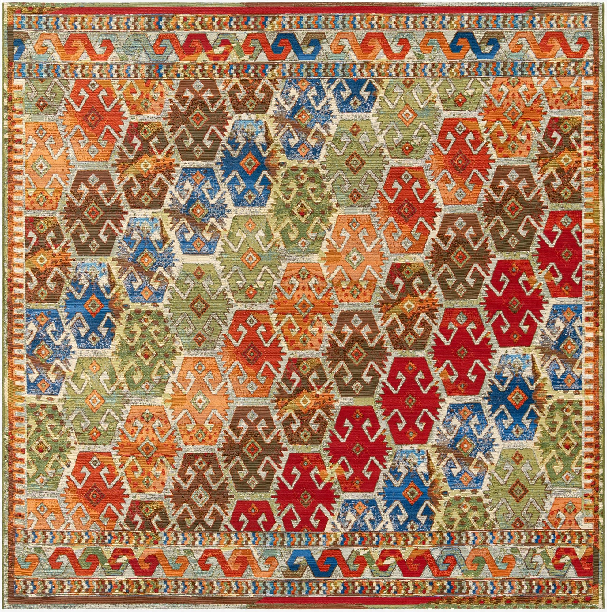  10' x 10'  Washable Southwestern Indoor / Outdoor Square Rug