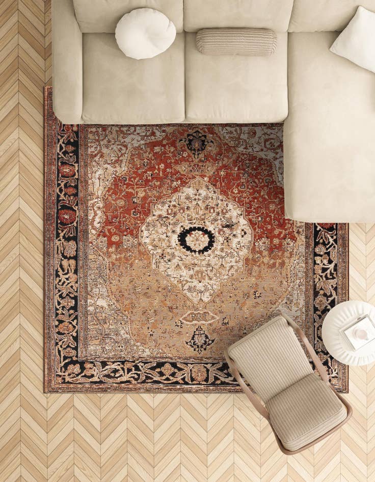 Detail image of  10' x 10'  Washable Traditional Indoor / Outdoor Square Rug