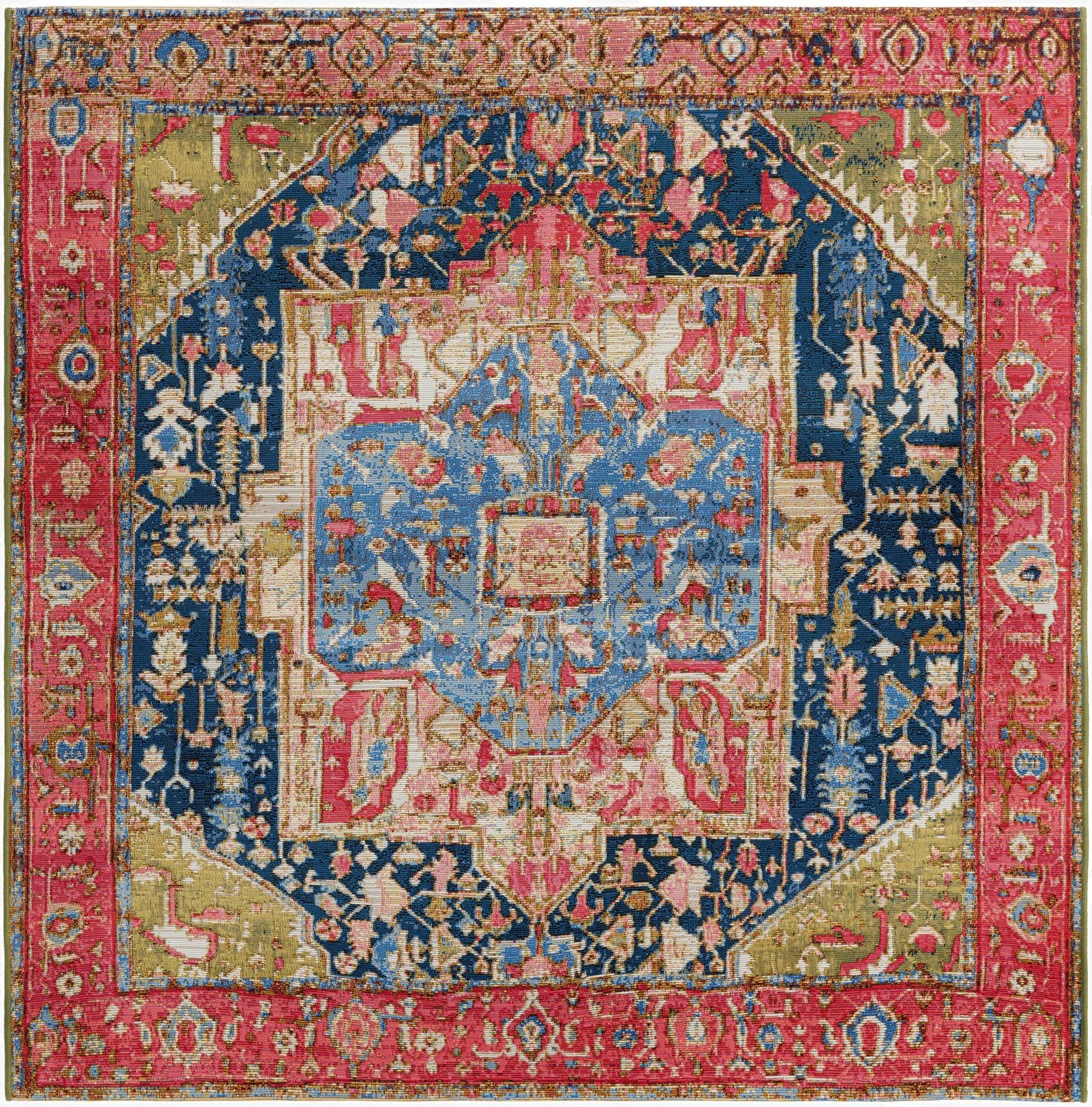  5' 3 x 5' 3  Washable Traditional Indoor / Outdoor Square Rug