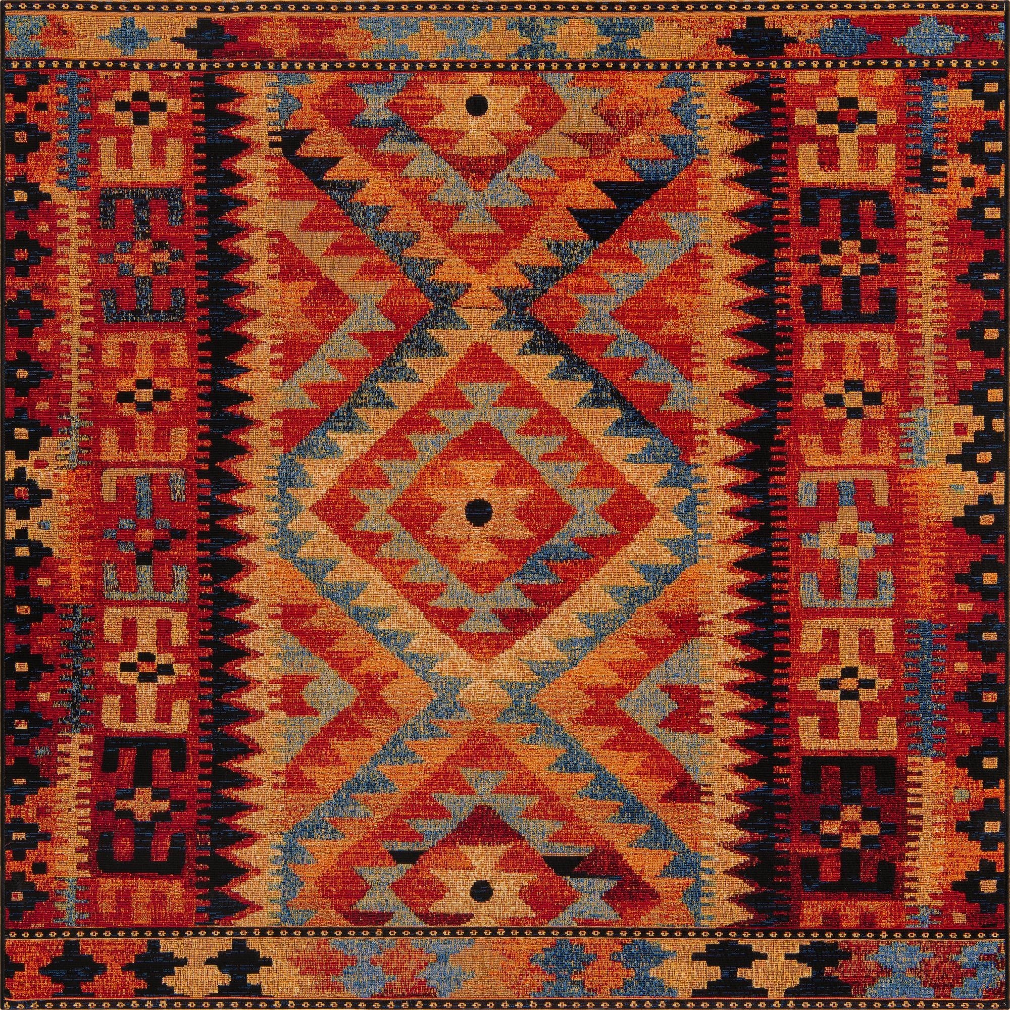  6' x 6'  Washable Tribal Indoor / Outdoor Square Rug