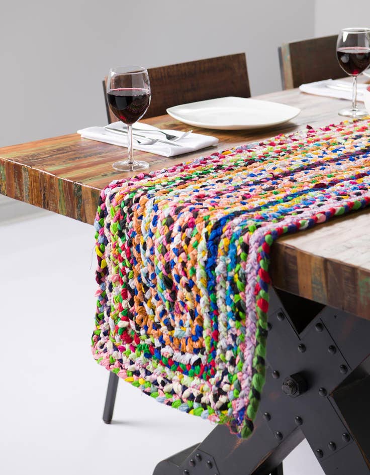 Detail image of  1' 2 x 10'  Hand Braided Chindi Table Runner Rug