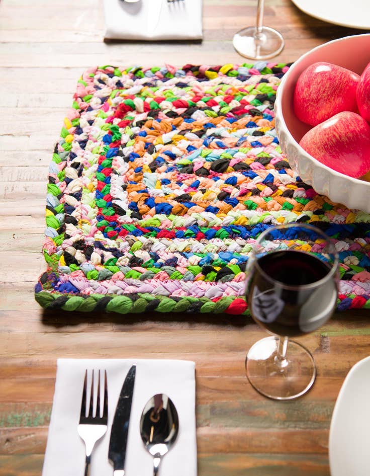 Detail image of  1' 2 x 10'  Hand Braided Chindi Table Runner Rug