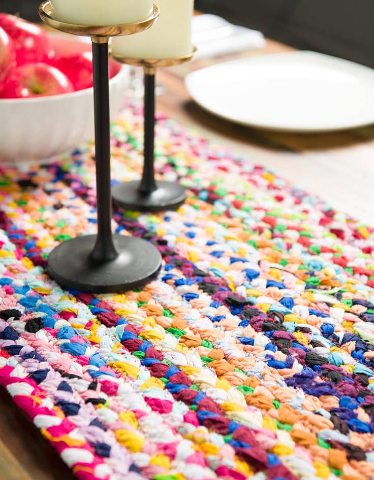 Detail image of  1' 2 x 10'  Hand Braided Chindi Table Runner Rug