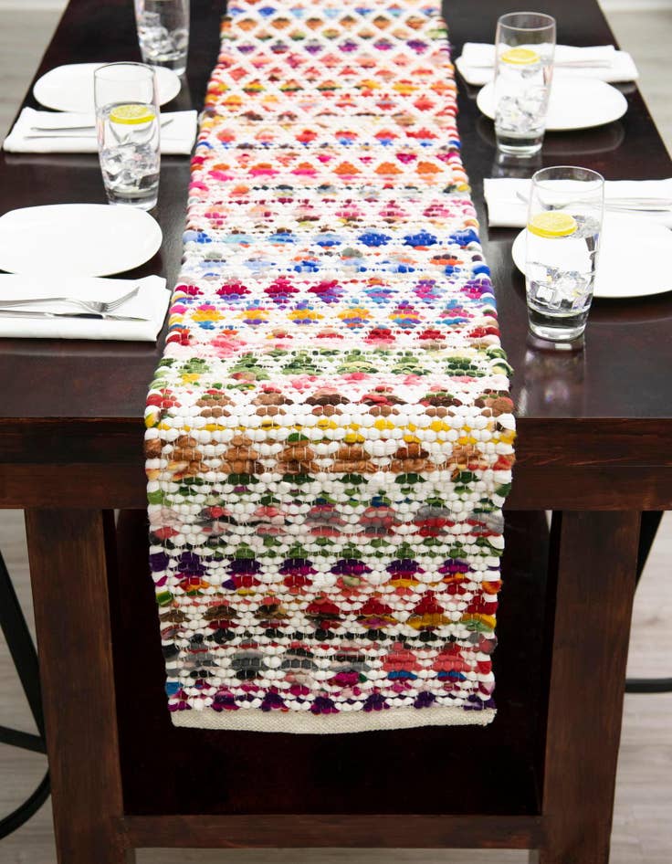 Detail image of  1' 2 x 8'  Hand Woven Braided Chindi Table Runner Rug