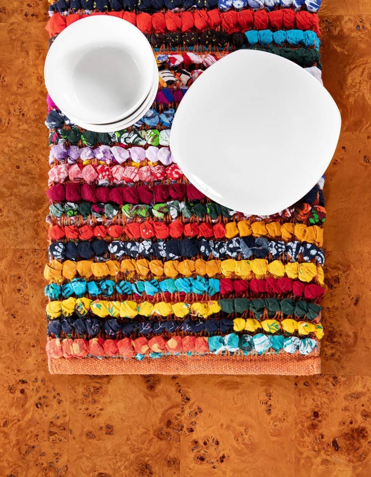 Detail image of  1' 2 x 5' 1  Hand Woven Braided Chindi Table Runner Rug