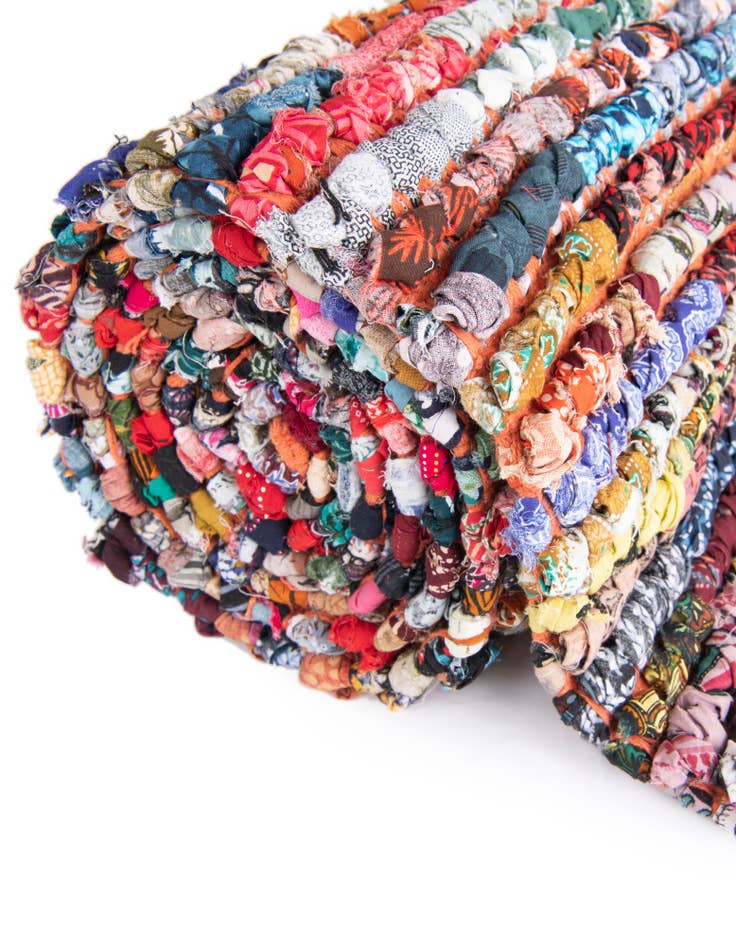 Detail image of  1' 2 x 5' 1  Hand Woven Braided Chindi Table Runner Rug