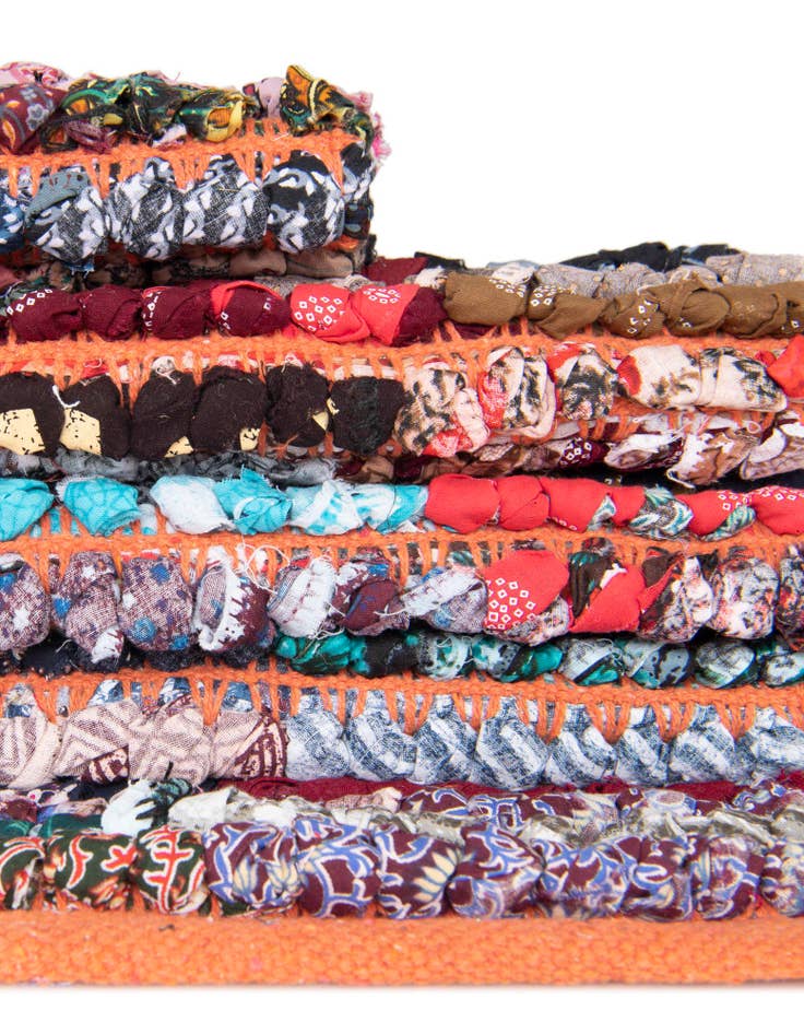 Detail image of  1' 2 x 5' 1  Hand Woven Braided Chindi Table Runner Rug