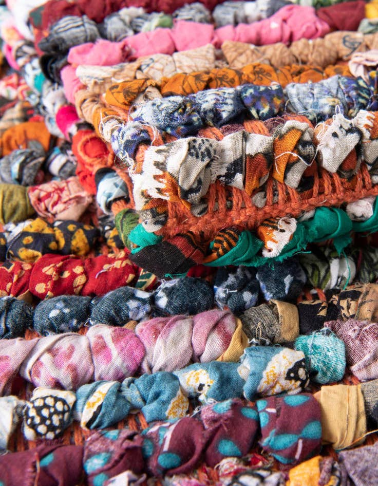 Detail image of  1' 2 x 5' 1  Hand Woven Braided Chindi Table Runner Rug