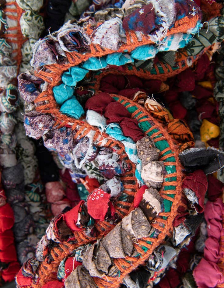 Detail image of  1' 2 x 5' 1  Hand Woven Braided Chindi Table Runner Rug